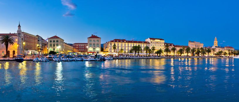 Split waterfront evening blue panorama, Dalmatia, Croatia