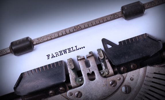 Farewell typed words on a Vintage Typewriter, close-up