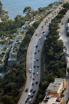 Cap-d'Ail, France - June 1, 2016: Aerial View of Cars on The Road in Cap-d'Ail in Southeastern France