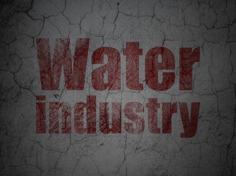 Manufacuring concept: Red Water Industry on grunge textured concrete wall background