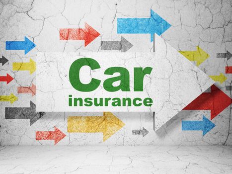 Insurance concept:  arrow with Car Insurance on grunge textured concrete wall background, 3D rendering