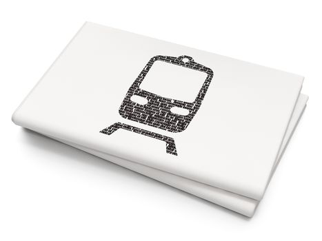 Vacation concept: Pixelated black Train icon on Blank Newspaper background, 3D rendering