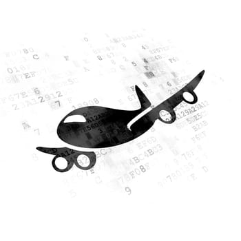 Tourism concept: Pixelated black Airplane icon on Digital background