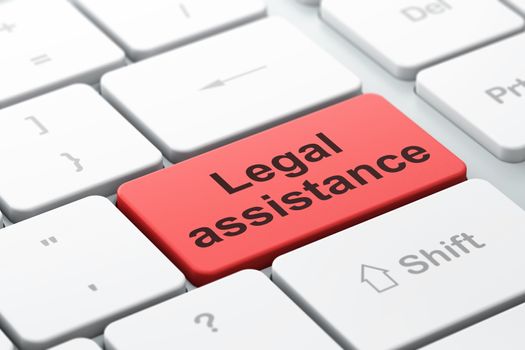 Law concept: computer keyboard with word Legal Assistance, selected focus on enter button background, 3D rendering