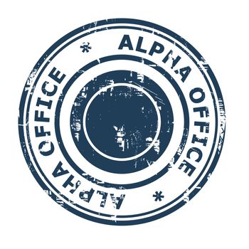 Alpha Office business concept stamp isolated on a white background.