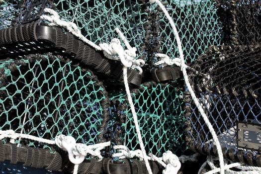 Stack of lobster pots, Scarborough, England.