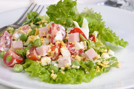vegetable salad with ham and egg seasoned milk sauce