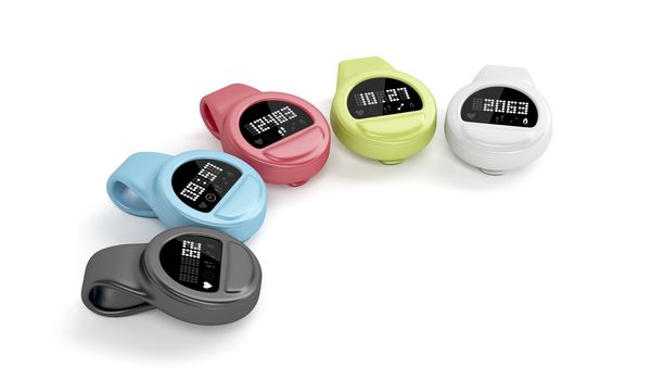 Clip-on activity trackers with different interfaces and colors