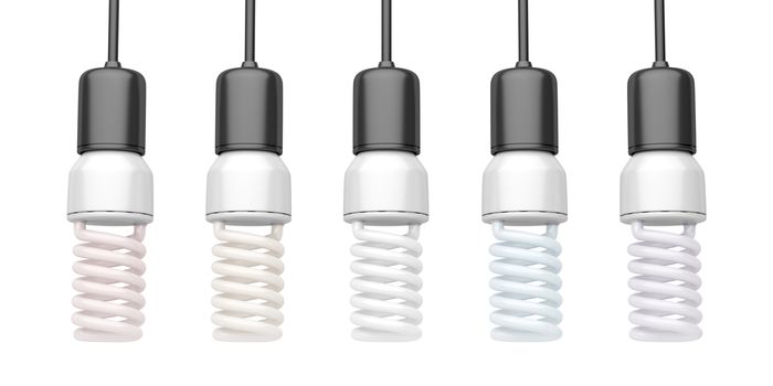 Compact fluorescent light bulbs with different color temperatures 