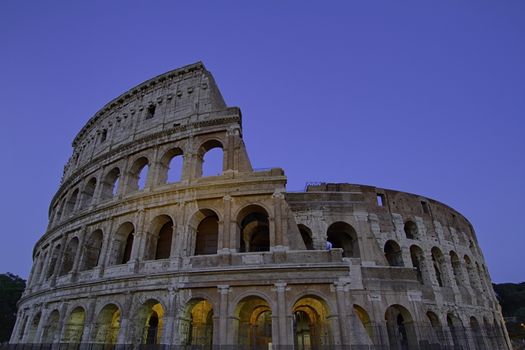 Coliseum, Roma, Italy and sky blue night