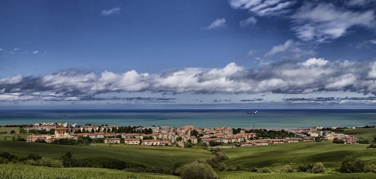 view of italy villages to seaside and sky blue