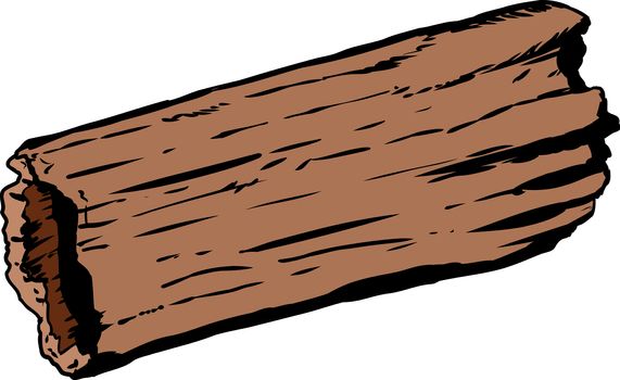 Hand drawn doodle sketch of single rotting hollow log over white background