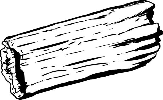 Outlined doodle sketch of single rotting hollow log over white background