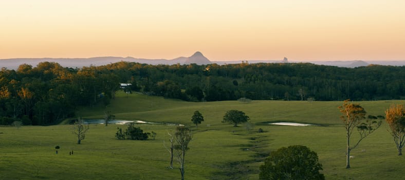 View from Dahmongah lookout in Mount Mee at dusk.