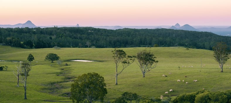 View from Dahmongah lookout in Mount Mee at dusk.