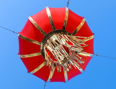 Red chinese lantern, blue sky background