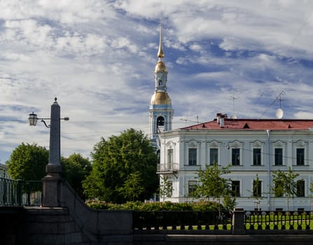 Cityscape on the waterfront canal in the city of St. Petersburg