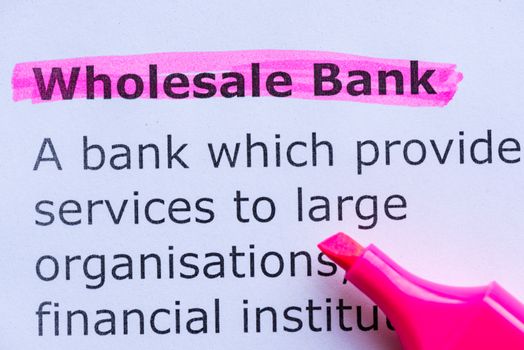 wholesale bank word highlighted on the white background