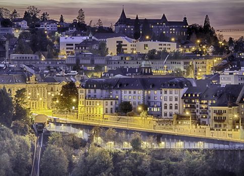 Scene of Fribourg with the night lights