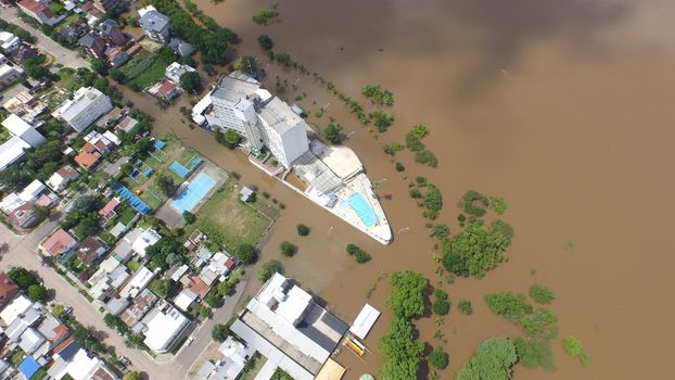 ARGENTINA, Colon: Drone footage shows the flooded city of Colon, Argentina on December 28, 2015. The flooding, caused by a dramatic rise in the level of the Rio Uruguay, had begun more than one week prior. The floods have caused the evacuation of more than 170,000 people in Uruguay, Paraguay, northern Argentina, and southern Brazil.