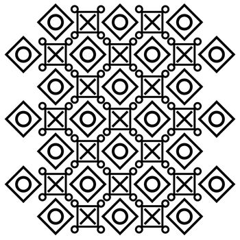 Abstract pattern of cross, squares and circles. Symmetrical geometrical pattern. For design concepts, posters, banners, web, presentations and prints