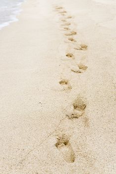 sand footprints, pacific ocean surf, tropical beach, Male, Maldives