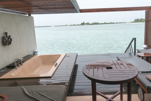 bathtab outside in watervilla hotel in male,maldives