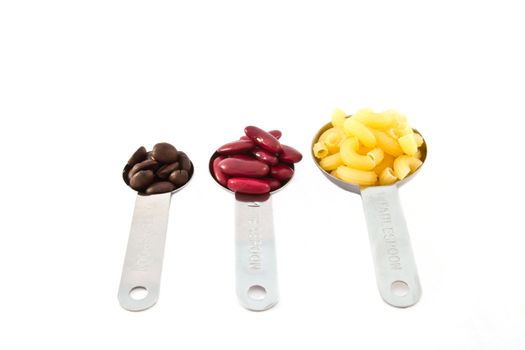 Coffee rad beans and macaroni, measure spoon 