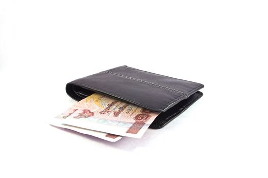 Money in wallet,isolated on white background