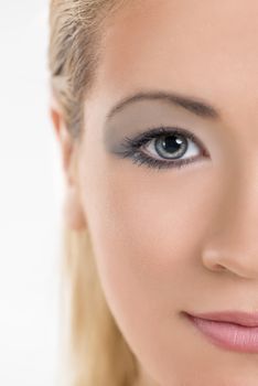 Close-up a half woman face. Skincare beauty treatment concept.