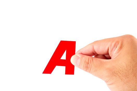 Hand and alphabet A, isolated on white background 