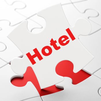 Vacation concept: Hotel on White puzzle pieces background, 3D rendering