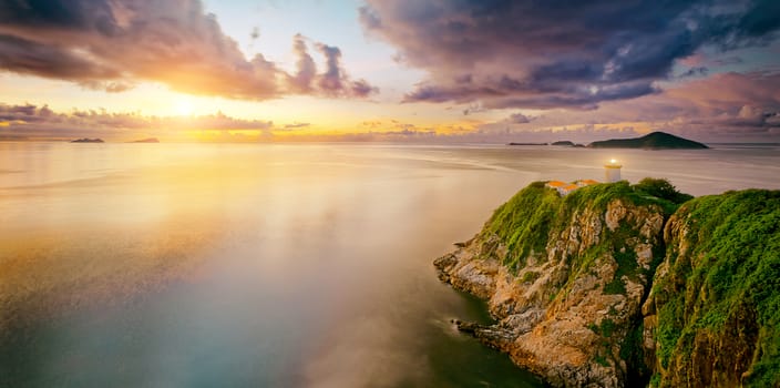 Hong Kong lighthouse during sunrise , Hok Tsui Cape D'Aguilar beautiful landscape