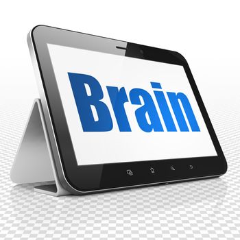 Healthcare concept: Tablet Computer with blue text Brain on display, 3D rendering