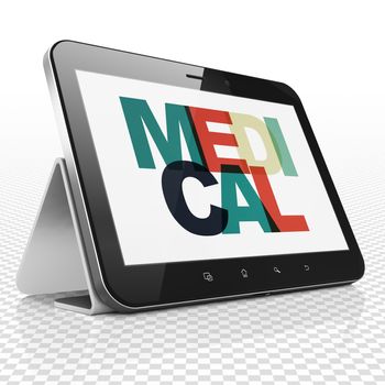 Healthcare concept: Tablet Computer with Painted multicolor text Medical on display, 3D rendering