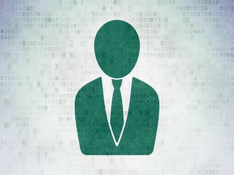 Advertising concept: Painted green Business Man icon on Digital Data Paper background