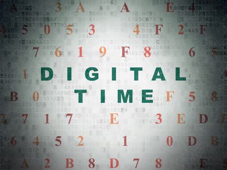 Time concept: Painted green text Digital Time on Digital Data Paper background with Hexadecimal Code