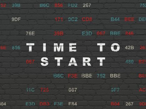 Time concept: Painted white text Time to Start on Black Brick wall background with Hexadecimal Code