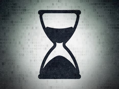 Time concept: Painted black Hourglass icon on Digital Data Paper background