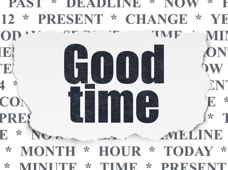 Timeline concept: Painted black text Good Time on Torn Paper background with  Tag Cloud
