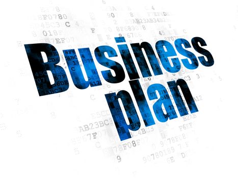 Business concept: Pixelated blue text Business Plan on Digital background