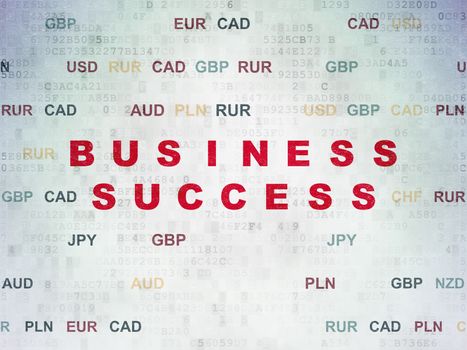 Business concept: Painted red text Business Success on Digital Data Paper background with Currency