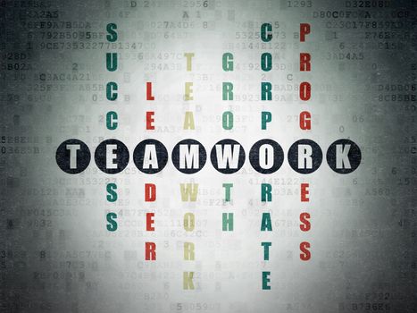 Business concept: Painted black word Teamwork in solving Crossword Puzzle on Digital Data Paper background