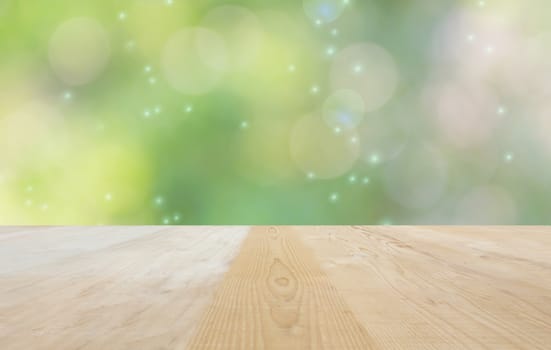 Blank area or space table top on bokeh dreamy soft romantic green background