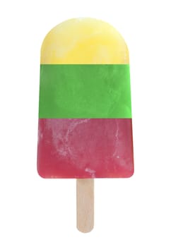 Multi flavored ice lolly over a whtie background
