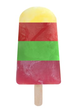 Frozen ice lolly with assorted flavors over a whtie background