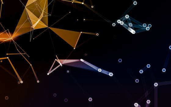 Abstract polygonal space low poly dark background with connecting dots and lines. Connection structure. 3d rendering