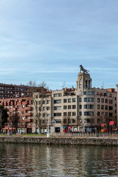 Bilbao, Vizcaya/Spain – 06/16/2016: Building the Tiger and Nervion estuary in Bilbao