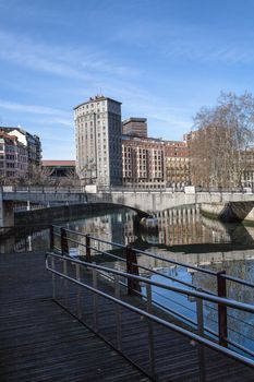 Bilbao, Vizcaya/Spain – 06/16/2016: Bilbao old next to the Nervion estuary