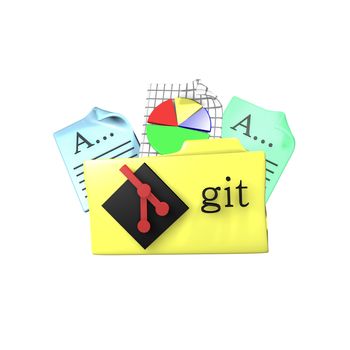 Folder icon with Git version control tool. 3d rendering